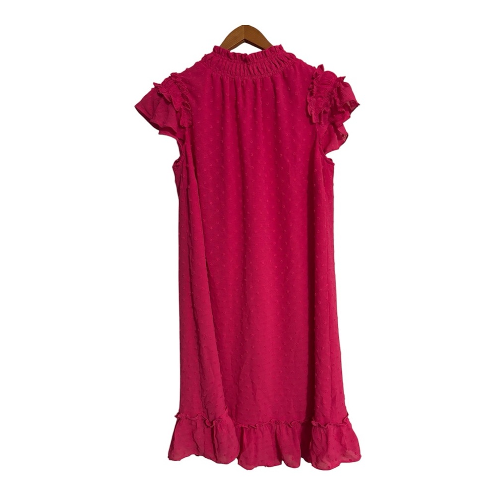 Women’s Pink Dress by CeCe Mock Neck Dot Dress Flutter Sleeve Ruffle Hem Small